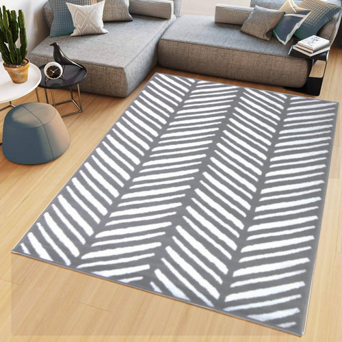 Grey Herringbone Living Room Rug - Islay