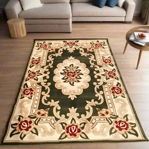 Dark Green Traditional Living Room Rug -  Excellence