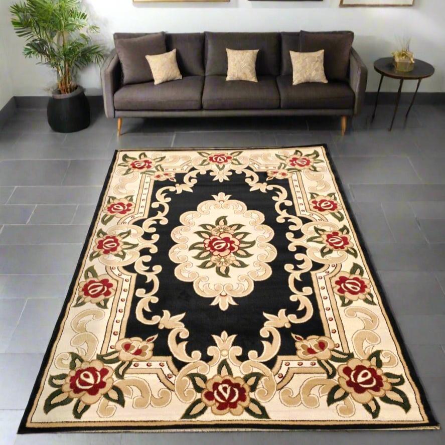 Black Traditional Living Room Rug -  Excellence