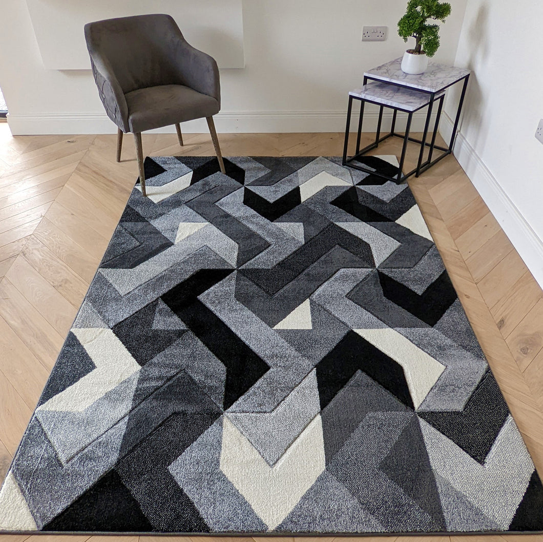 Monochrome Grey Zig Zag Rug - Boston