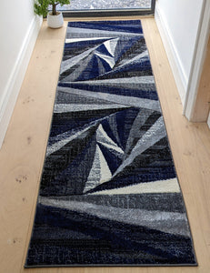 Navy Blue Splinter Geometric Living Room Rug - Boston