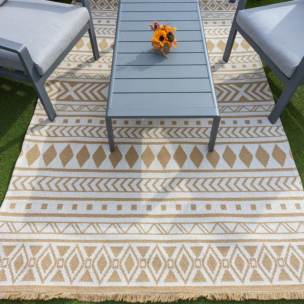 Yellow Fringed Scandi Flatweave Outdoor Rug - Casa