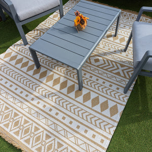 Yellow Fringed Scandi Flatweave Outdoor Rug - Casa