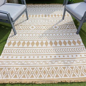 Yellow Fringed Scandi Flatweave Outdoor Rug - Casa