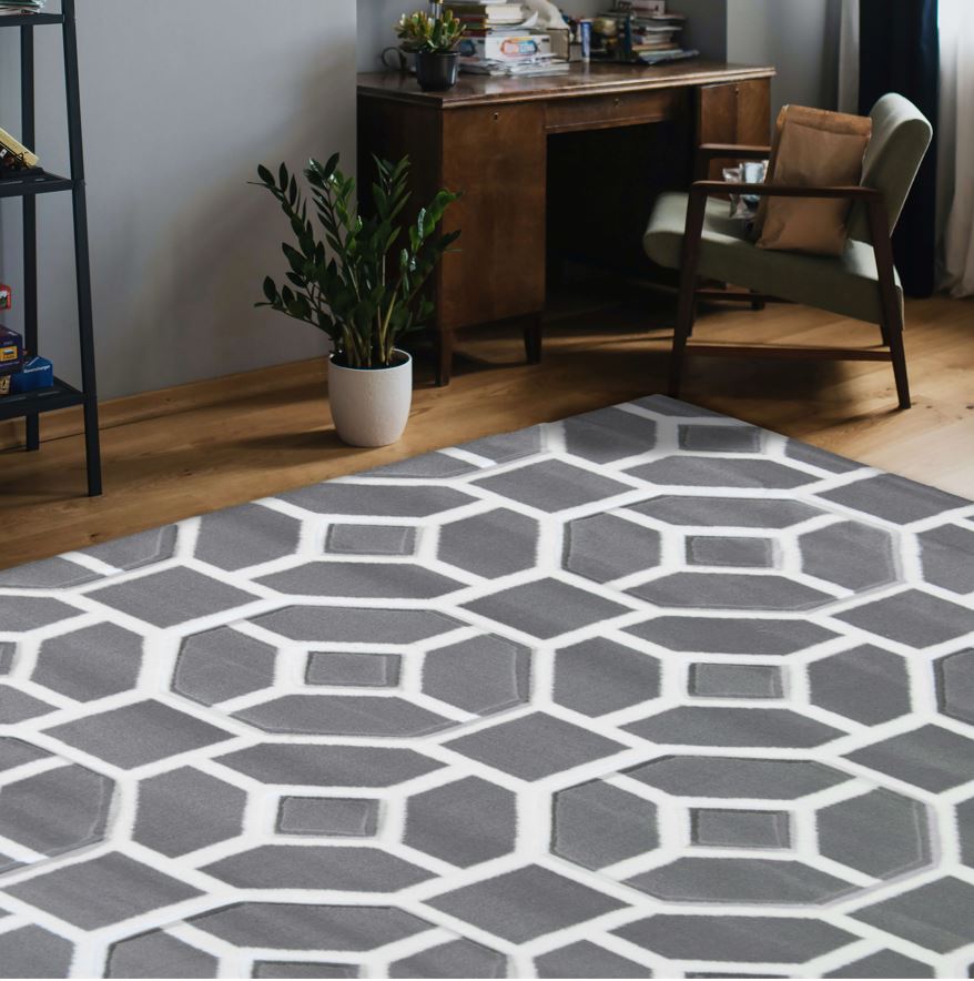 Grey Hand Carved Moroccan Trells Living Room Rug - Mora