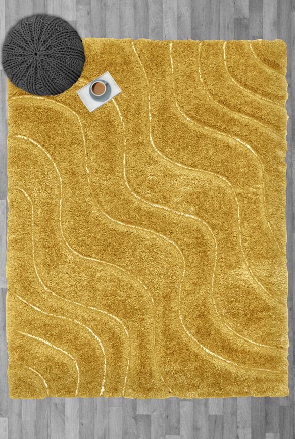 Mustard Hand Carved Washable Shaggy Area Rug - Kasta