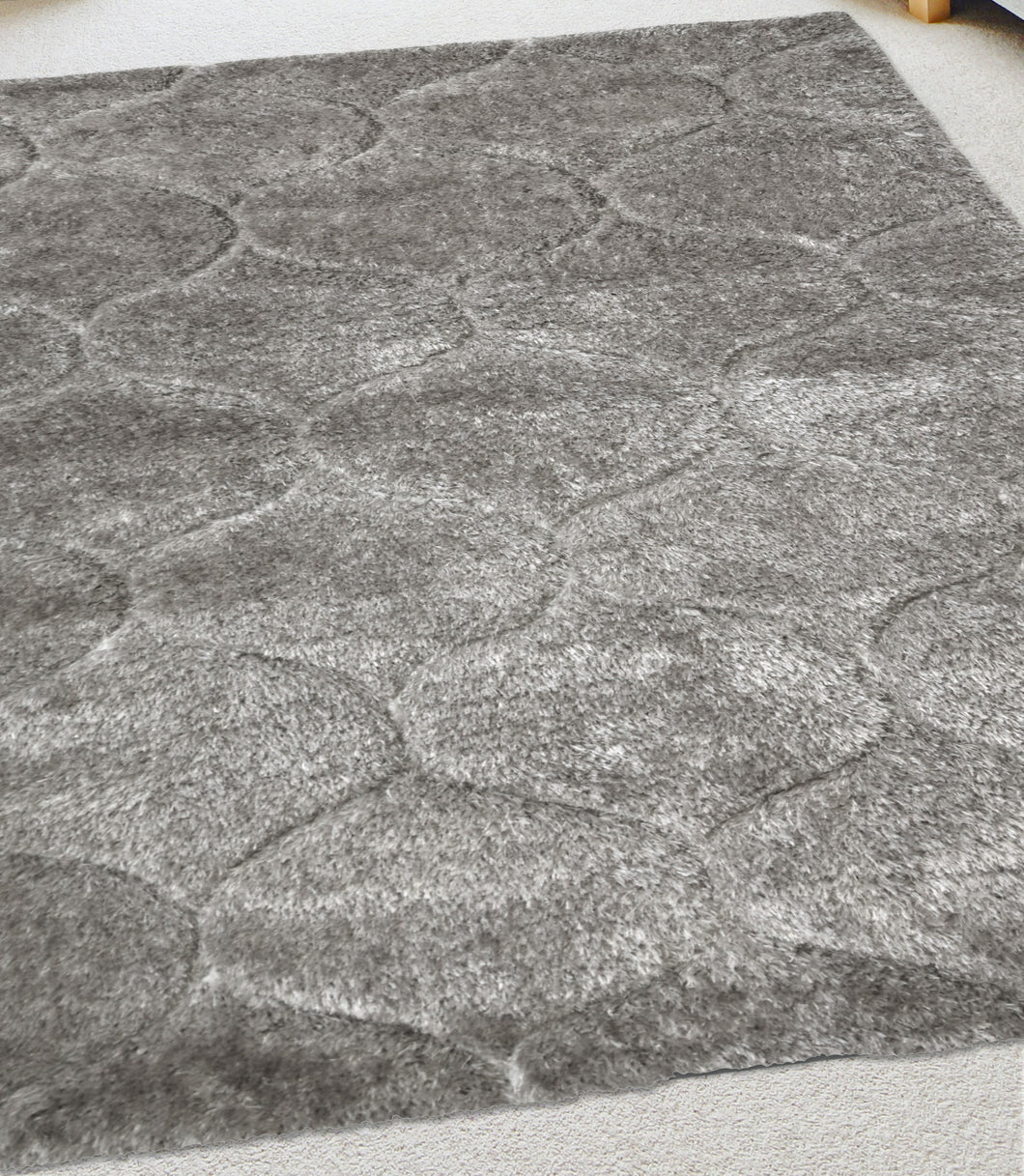 Grey Carved Washable Trellis Shaggy Rug - Kasta