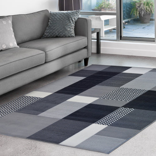 Grey Patchwork Living Room Rug - Islay