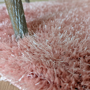 Blush Pink Shimmering Polyester Shaggy Rug - Heavy Deco