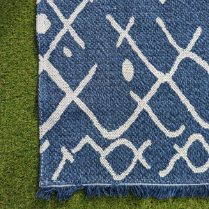 Navy Fringed Flatweave Outdoor Garden Rug - Casa