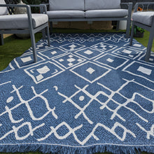 Load image into Gallery viewer, Navy Fringed Flatweave Outdoor Garden Rug - Casa